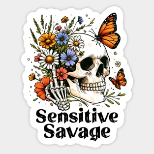 "Sensitive Savage" Skull & Flowers Sticker